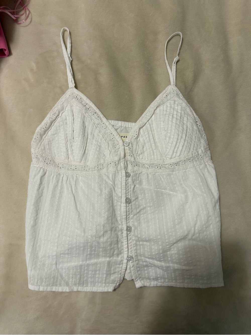 Aeropostale White Eyelet Button Cami